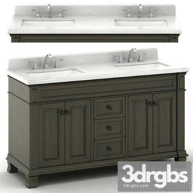 Double Sink Wooden Vanity With Metal Faucet 3D Model Free