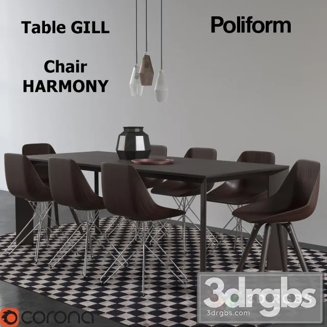 DR Set Table Gill Chair Harmony 3D Model Free