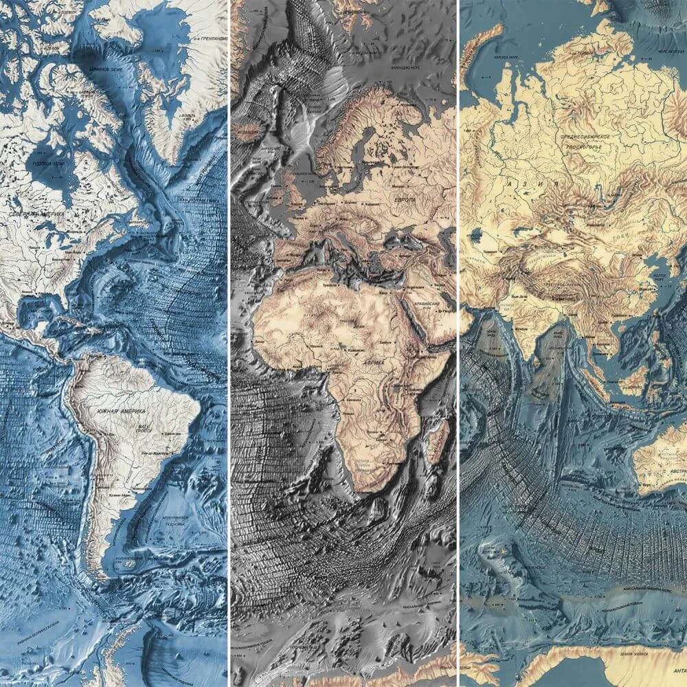 Dress-wall - Wallpaper World map depths of oceans 3D Model