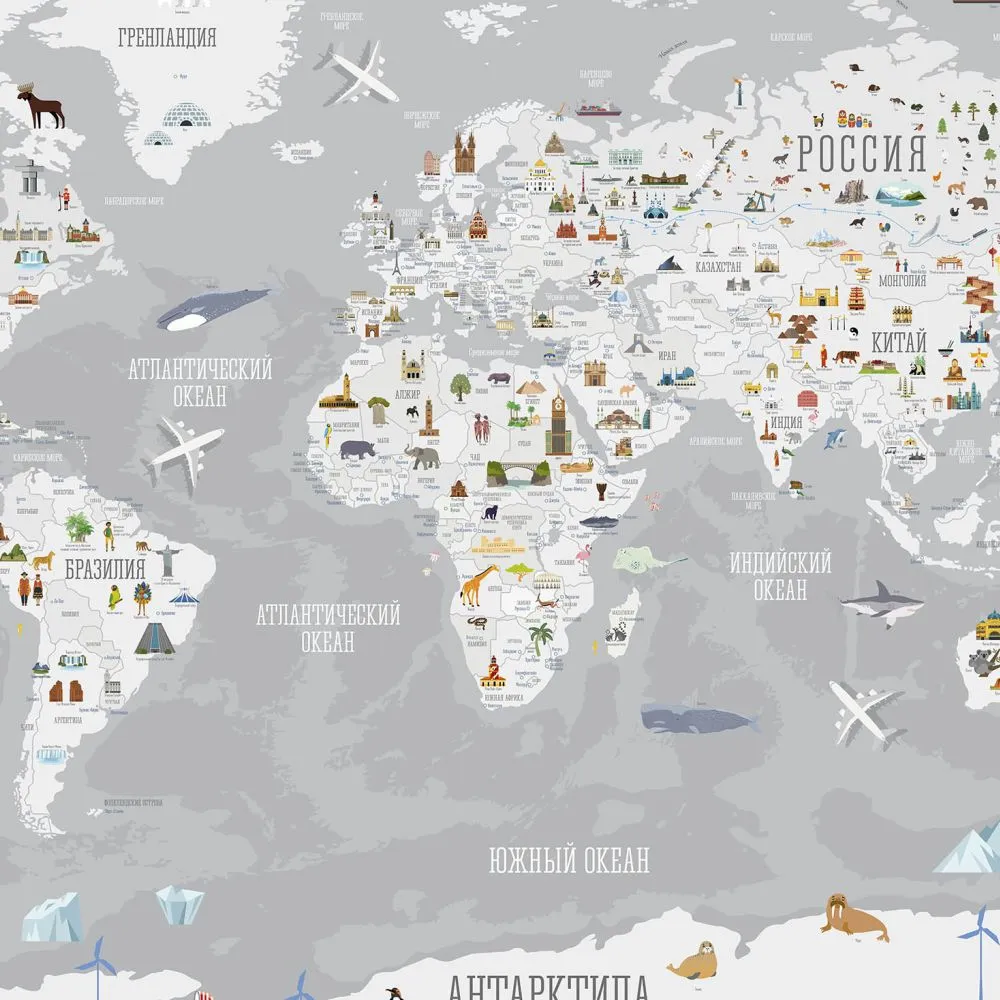 Dress-wall - Wallpaper World map with landmarks 3D Model