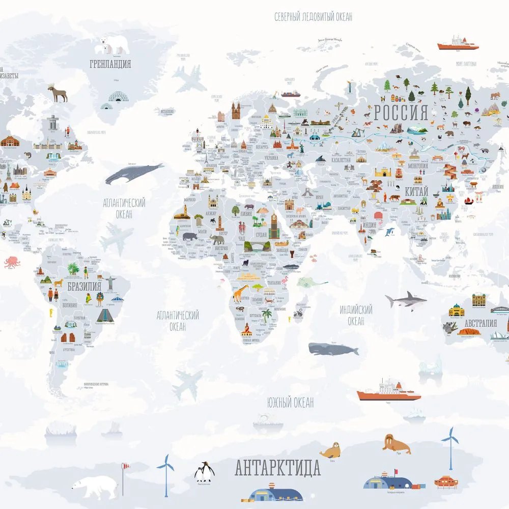 Dress-wall - Wallpaper World map with landmarks white 3D Model