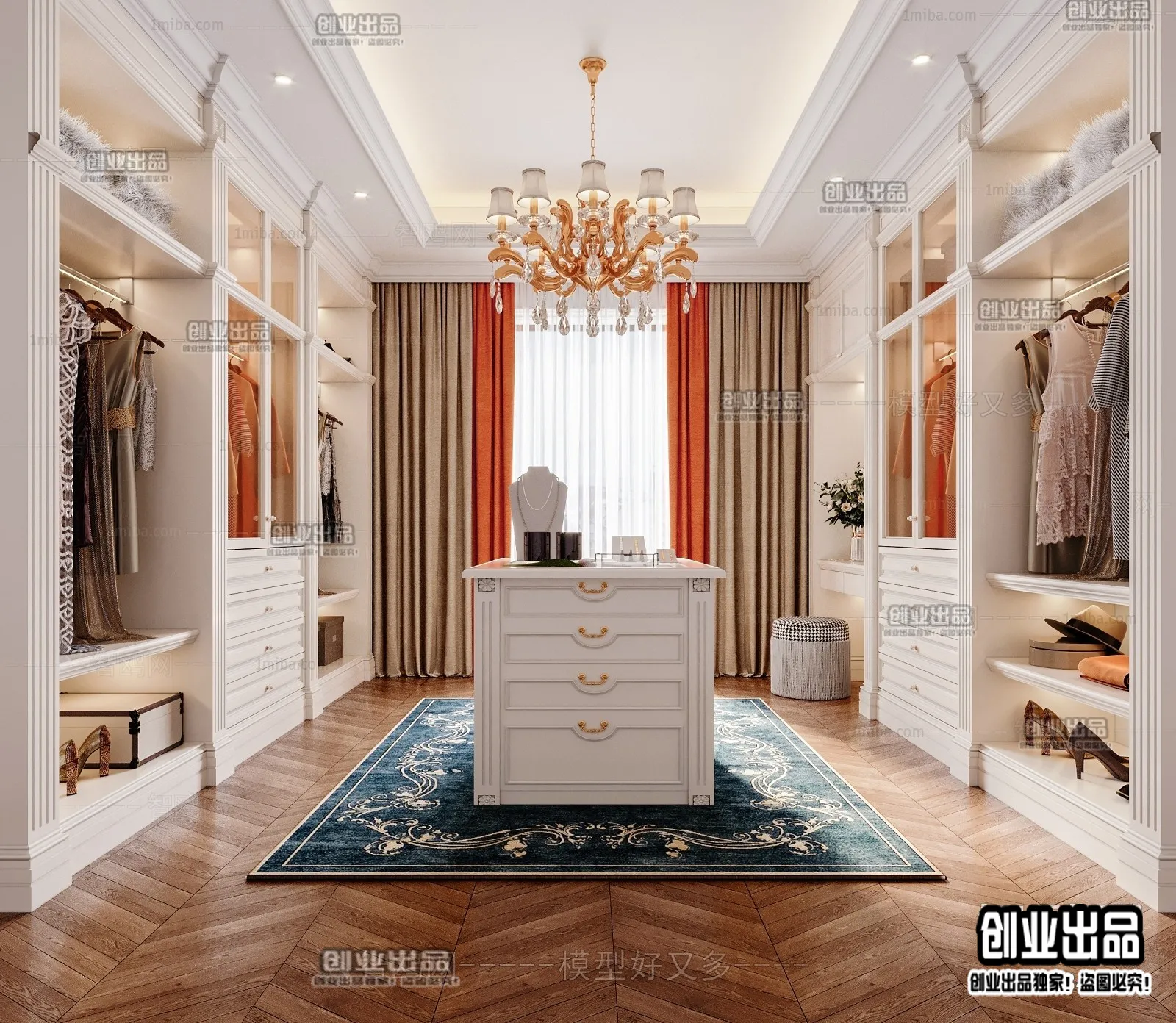 Dressing Room 3D Interior Scene - European Style - 001