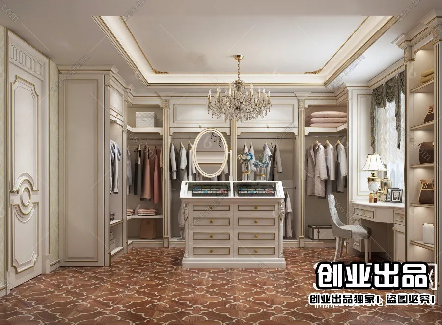 Dressing Room 3D Interior Scene - European Style - 017