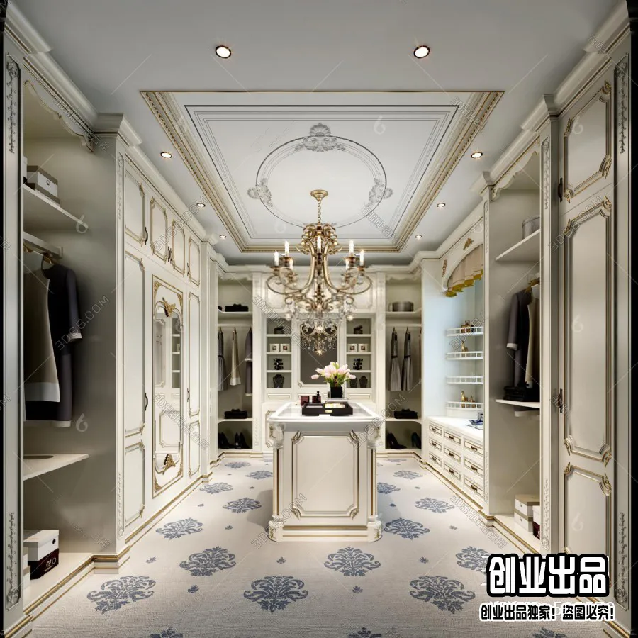 Dressing Room 3D Interior Scene - European Style - 018