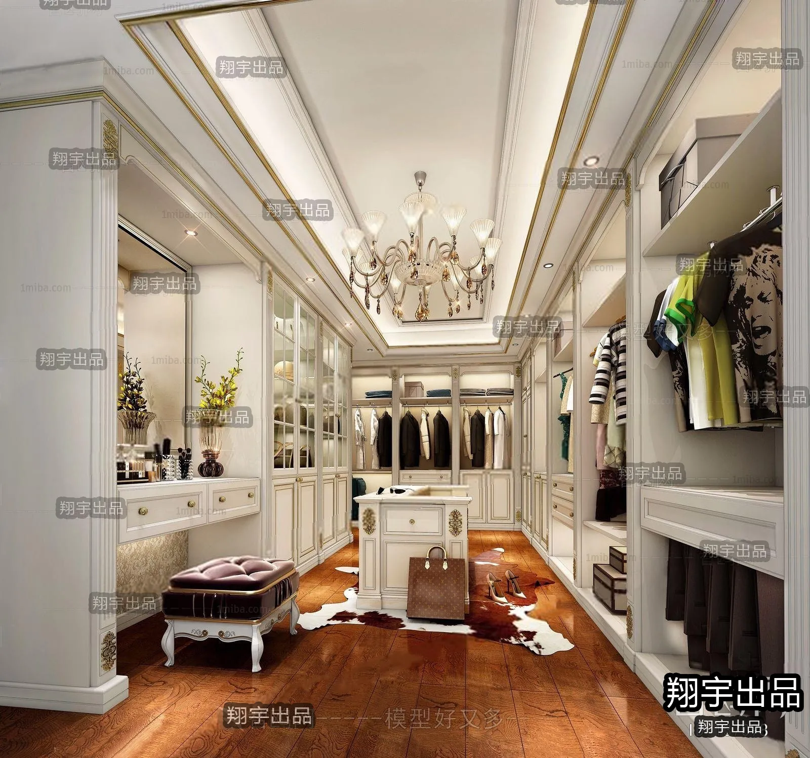 Dressing Room 3D Interior Scene - European Style - 032