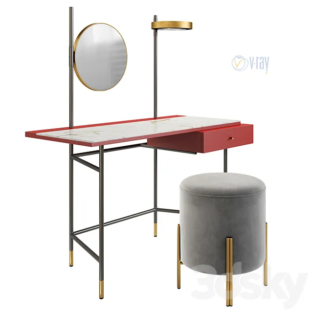 Dressing Table Bontempi. Vanity. Puffoso Pouf. Verpan Stool Series 430 3DModel