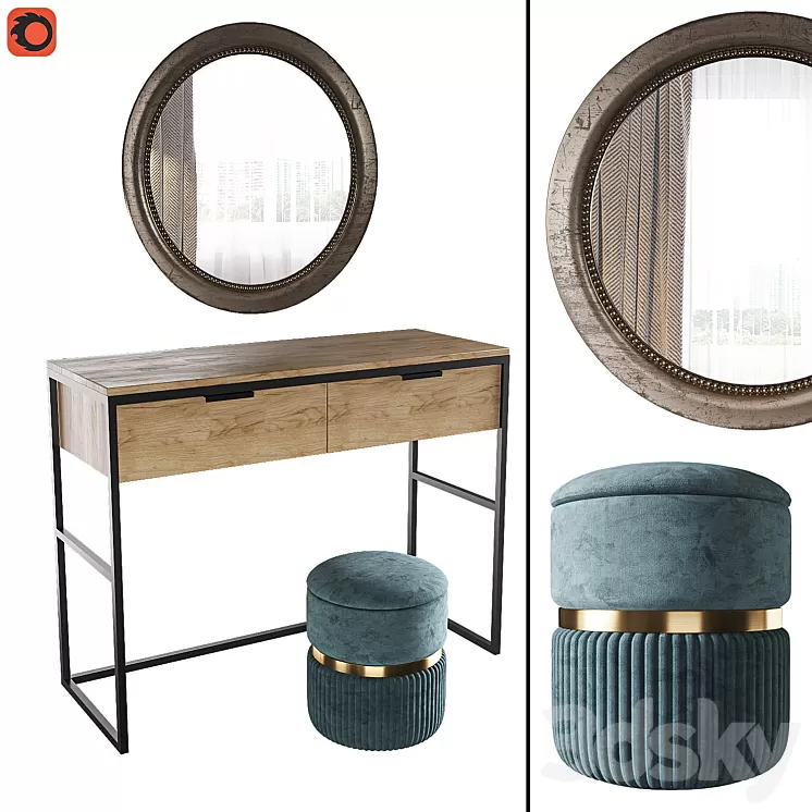 Dressing table Nord pouf Roma big mirror Afsan la redoute 3D Model