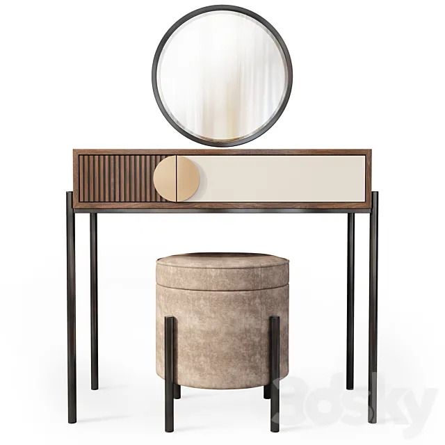 Dressing table with mirror Bergamo Wooden Kors 3D Model