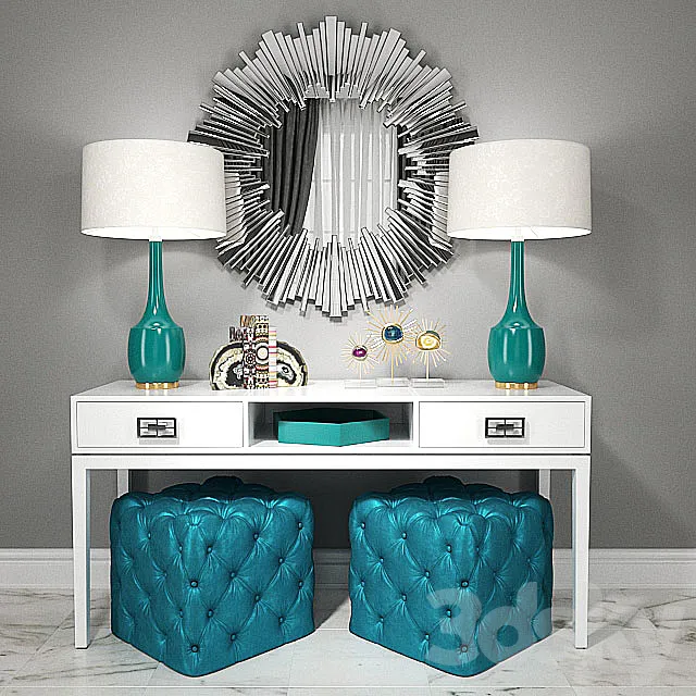 Dressing table with puffs. lamps and decor 3DModel