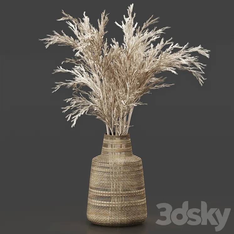 Dried Plant Bouquet in Wicker Vase 3D Model Free