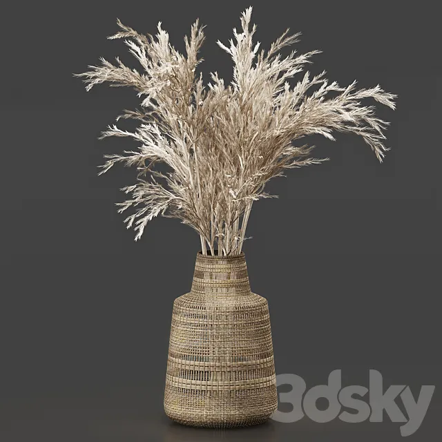 Dried Plant Bouquet in Wicker Vase 3DModel