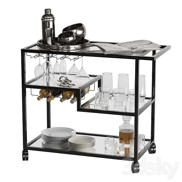 Drink Bar cart set 3 3D Model Free