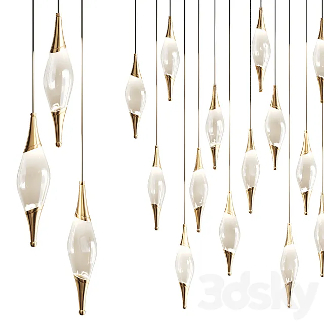Drop pendant lamp with metal tips FAME 3DModel