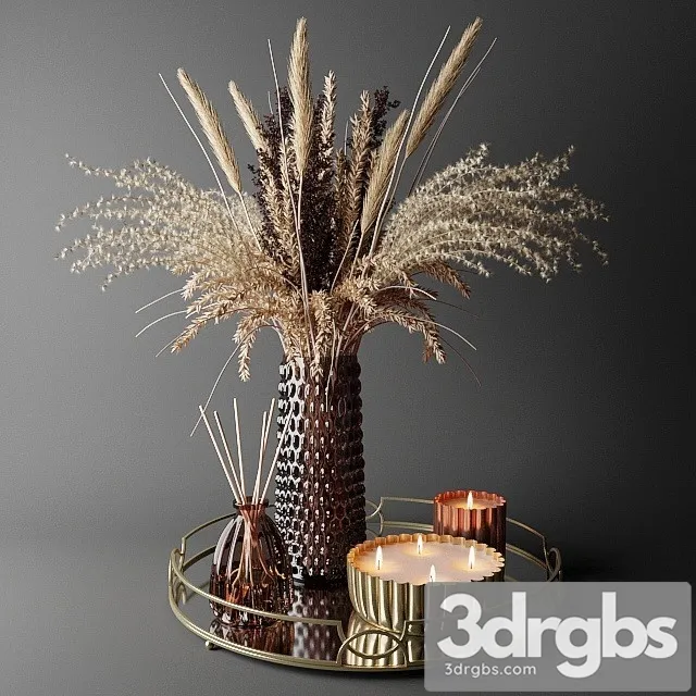 Dry Bouquet in the Decorative Vase Bouquet of Dried Flowers 3D Model Free