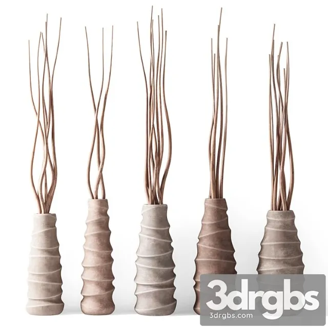 Dry branches in figured vases 3D Model Free