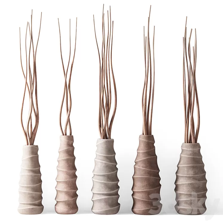 Dry branches in figured vases 3D Model