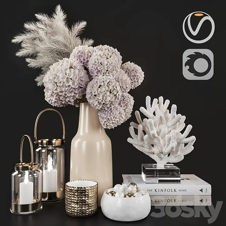 Dry Flower and Coral Decoration Set 07 3D Model