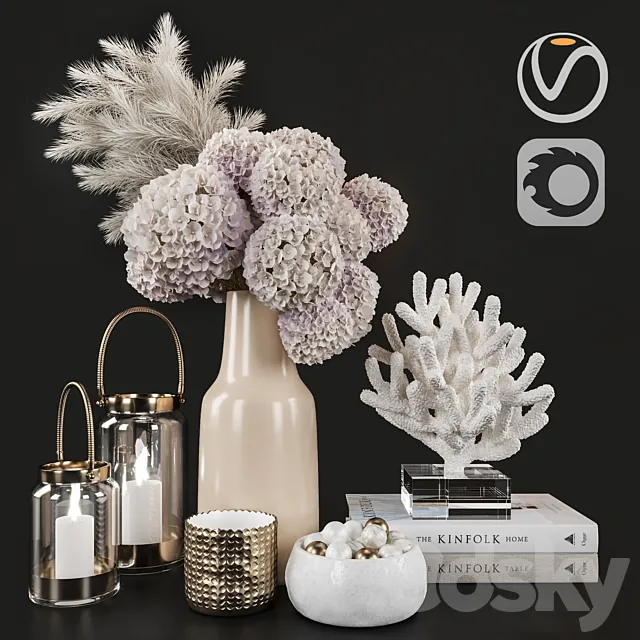 Dry Flower and Coral Decoration Set 07 3DModel