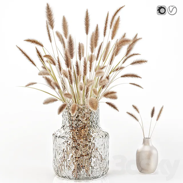 Dry flowers in glass vase 2 3D Model