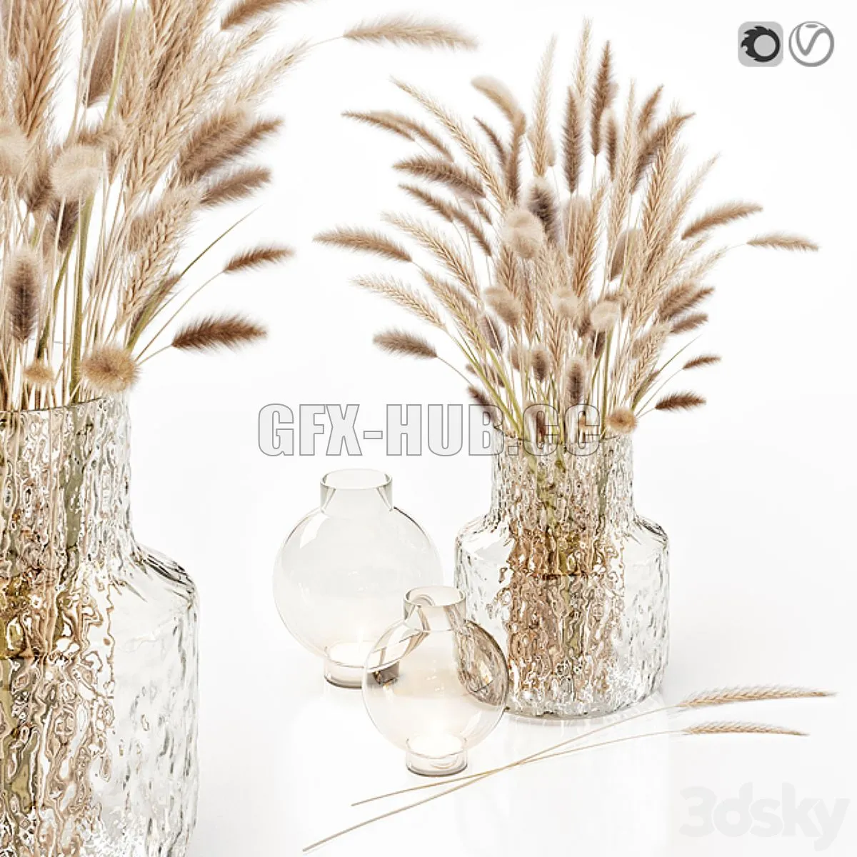 Dry flowers in glass vase 3D Model