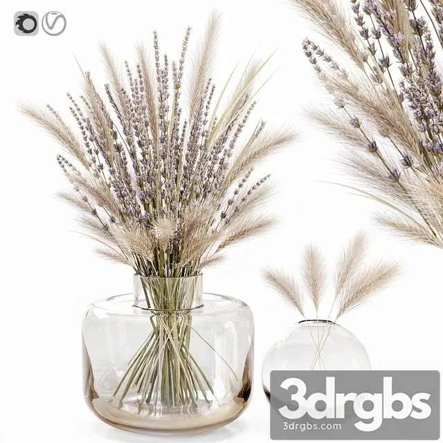 Dry Flowers in Glass Vase with Lavender 3D Model Free