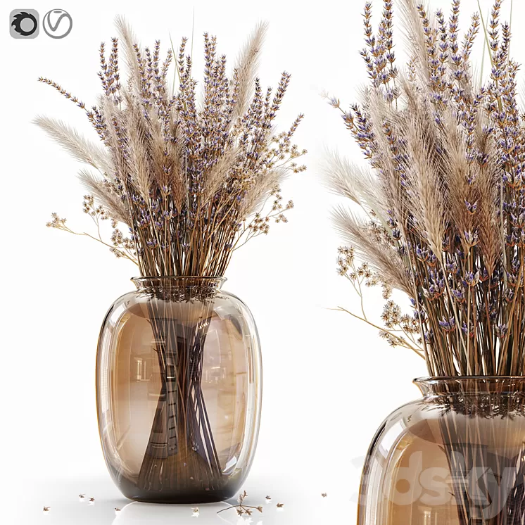 Dry flowers in modern vase 4 3D Model Free