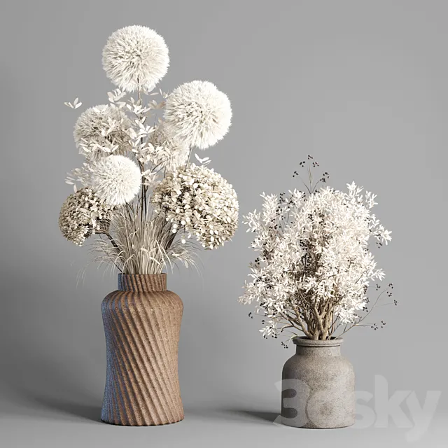 Dry Plants 25 - pampas and dried branches in a concrete vase 3DModel