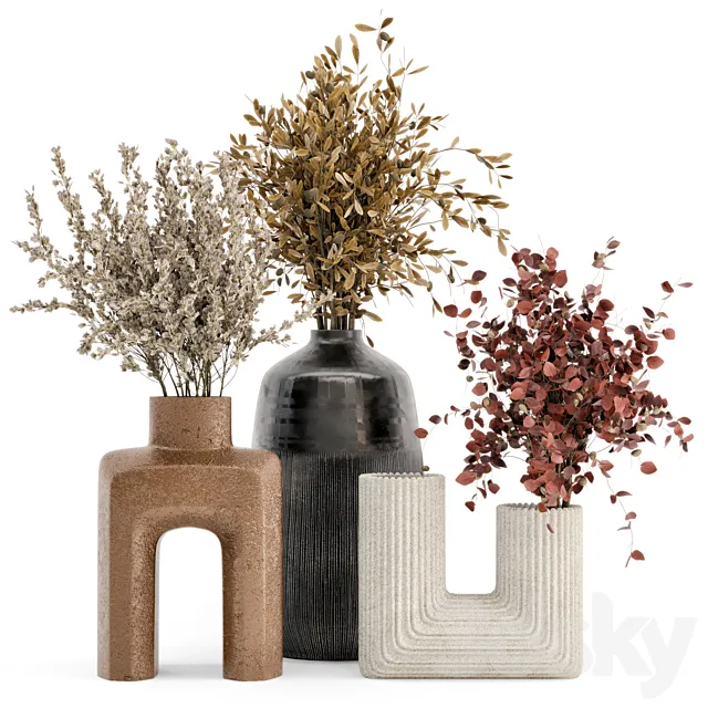 Dry Plants Bouquet Collection In Concrete Pot - Set 442 3DModel