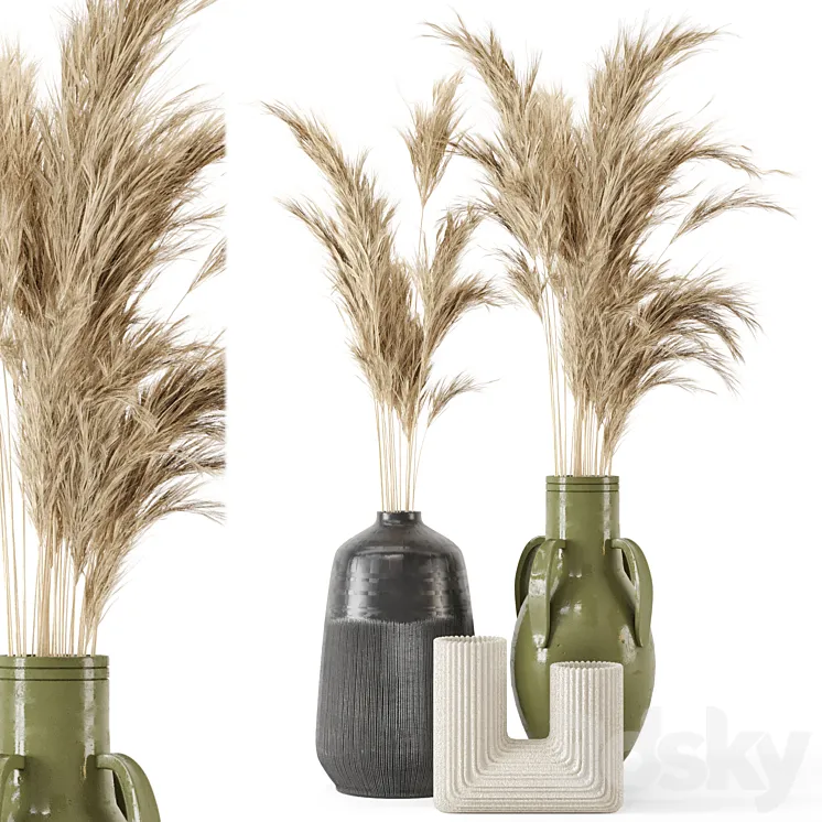 Dry Plants Bouquet In Concrete Pot - Set 577 3D Model Free