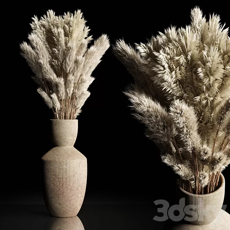 Dry Plants Bouquet Indoor concrete vase 3D Model