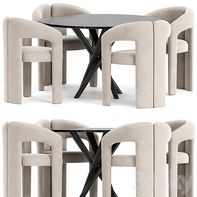 Dudet chair and Baly Marble table 3D Model Free