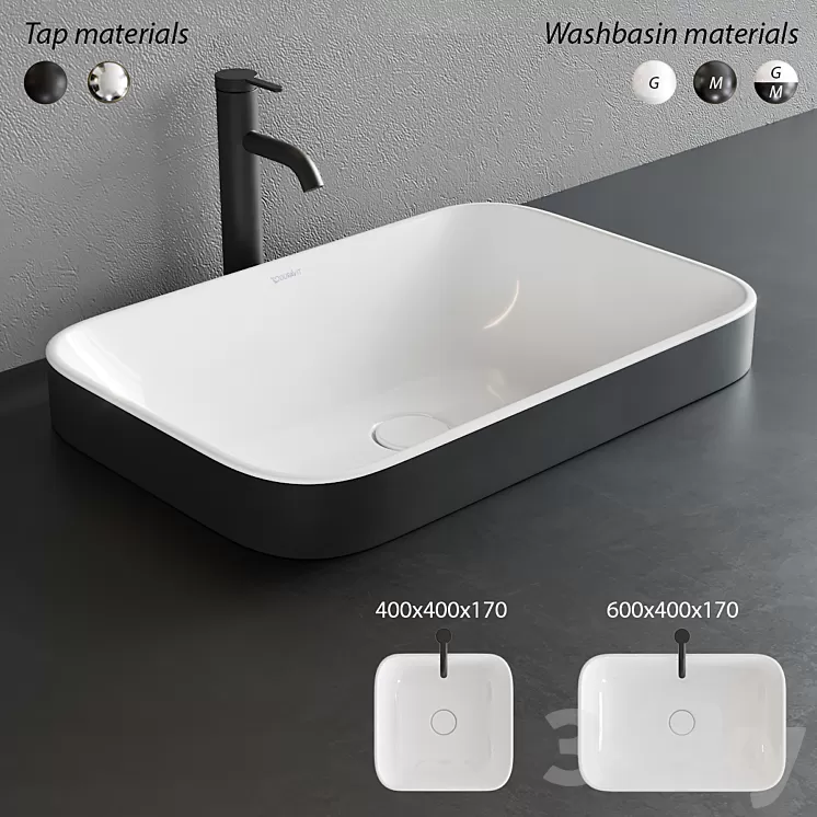 Duravit HAPPY D.2 PLUS Rectangular Washbasin Set2 3D Model
