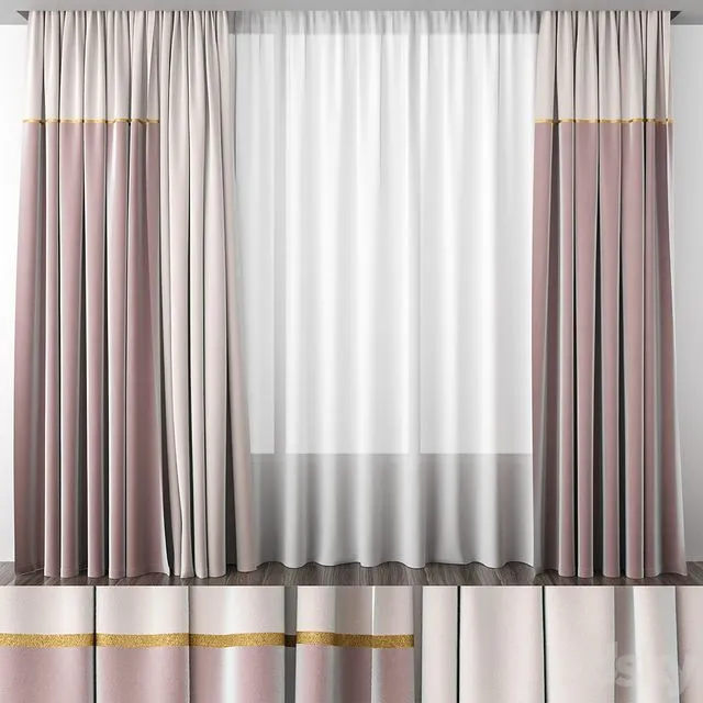 Dusty rose curtains 3D Model