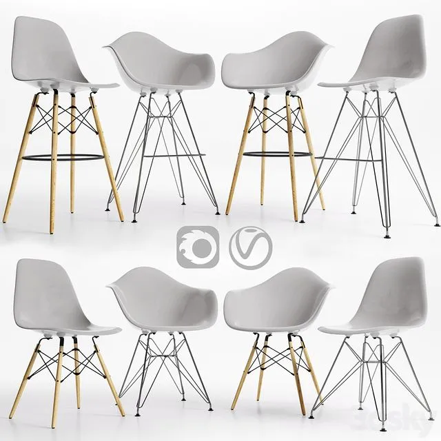 Eames Plastic Side Chairs GREY 3D Model