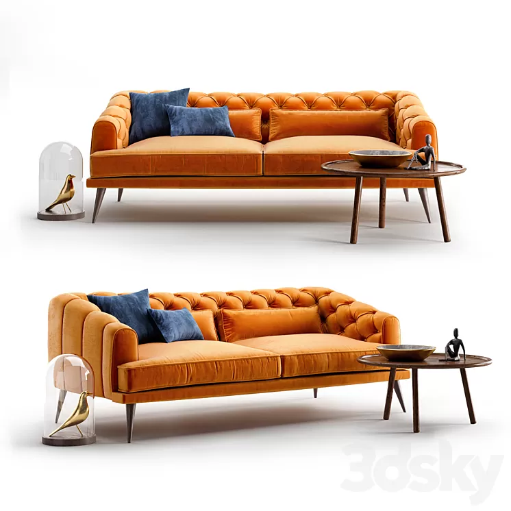 EARL GREY Modern Chesterfield Sofa set 3D Model