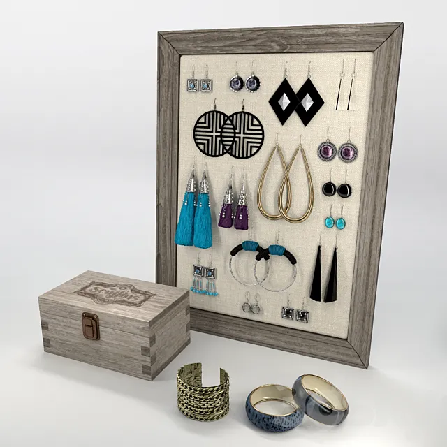 Earrings and bracelets - decorative set 3D Model