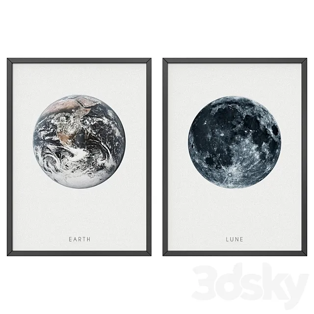 Earth and moon 3D Model