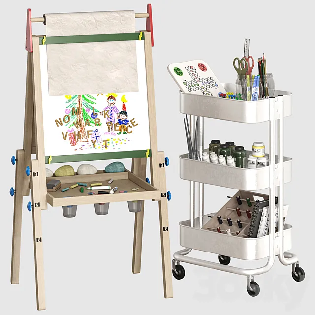 Easel for Kids with 2 Drawing Paper Raskog 3D Model