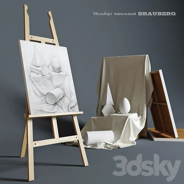 Easel outdoor BRAUBERG with a still life of plaster figures 3DModel