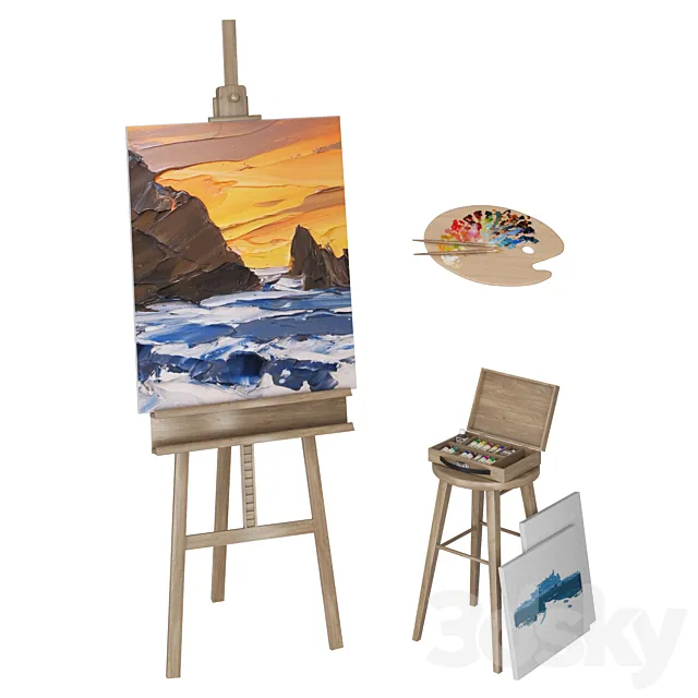 Easel with Canvas 3D Model