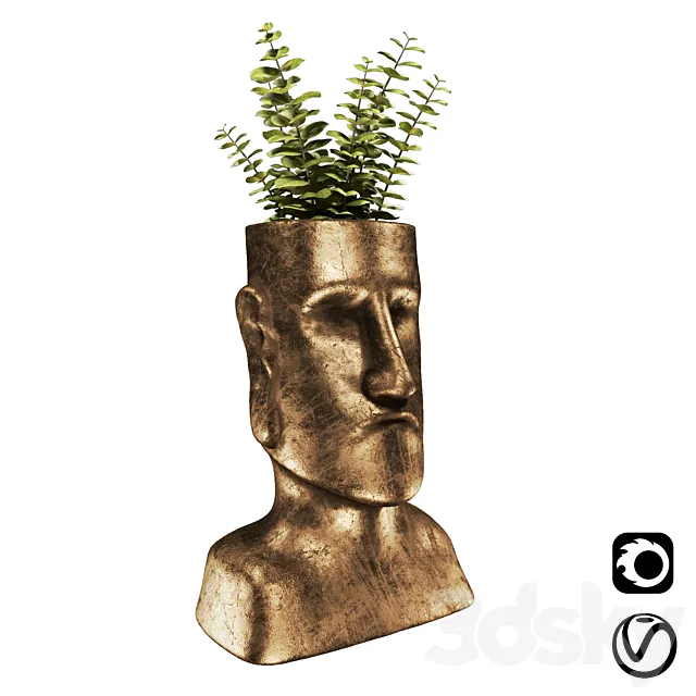 Easter Island bronze sculpture with plant 3DModel