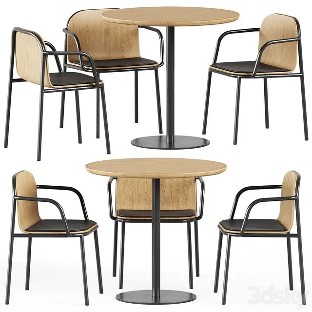 Easy Mix and Fix Table 630 by Ton & Upholstered Shell Armrest Chair by Annud 3D Model