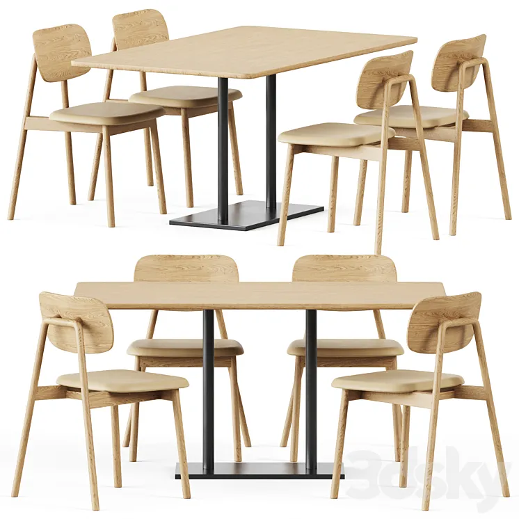 Easy Mix and Fix Table 636 by Ton and Wooden Klara Chair by Moroso 3D Model Free