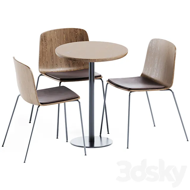 Easy Mix & Fix Table by Ton & Wooden Upholstered Chair Rama by Kristalia 3D Model