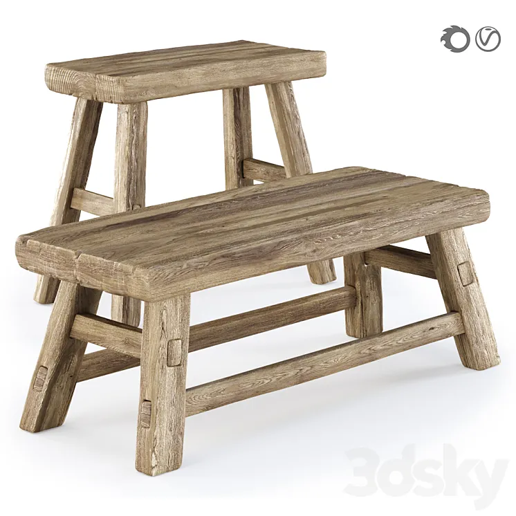 Ebbi wooden benches 3D Model Free