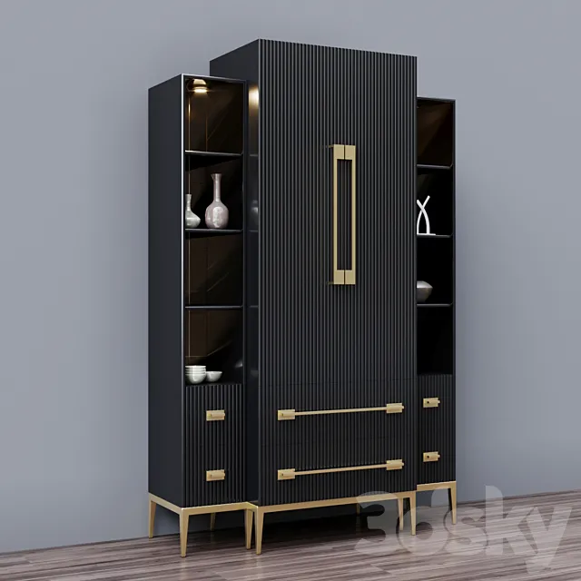 Ebony Satin Tall Cabinet 3D Model