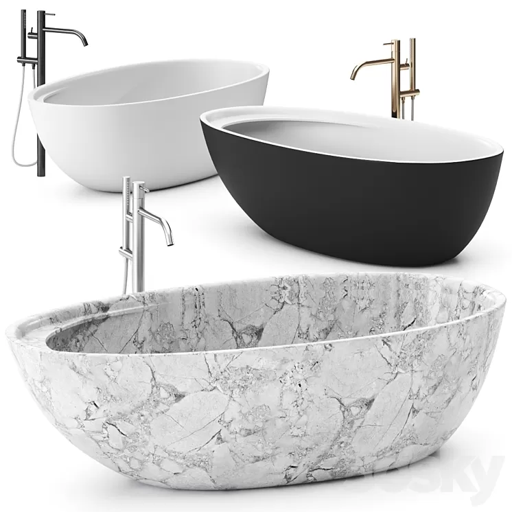 Eclipse Carrara Marble Bathtub by Antonio Lupi Design Washbasin 3D Model