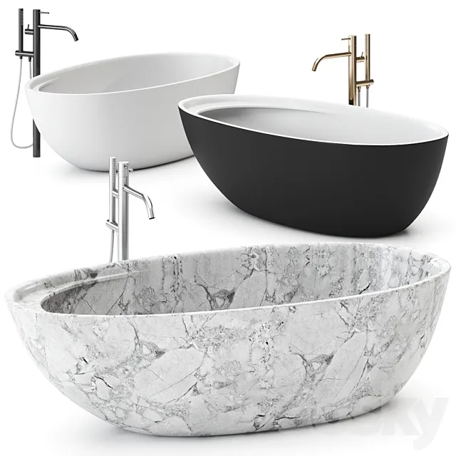 Eclipse Carrara Marble Bathtub by Antonio Lupi Design Washbasin 3DModel