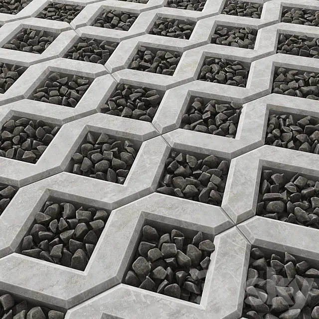 Eco Parking pebble _ Eco parking with pebbles 3D Model