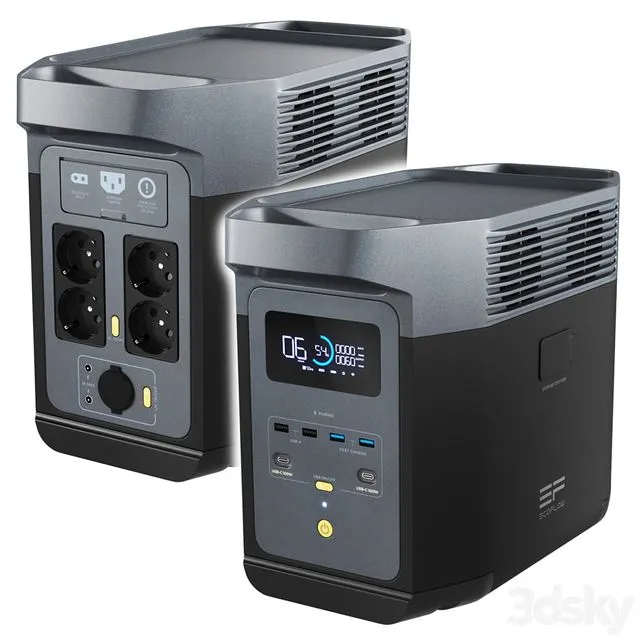 EcoFlow DELTA 2 charging station and battery 3D Model